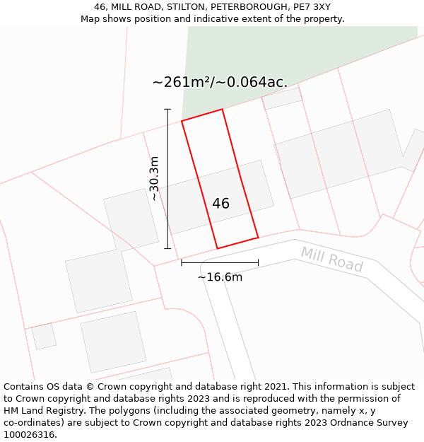 46, MILL ROAD, STILTON, PETERBOROUGH, PE7 3XY: Plot and title map