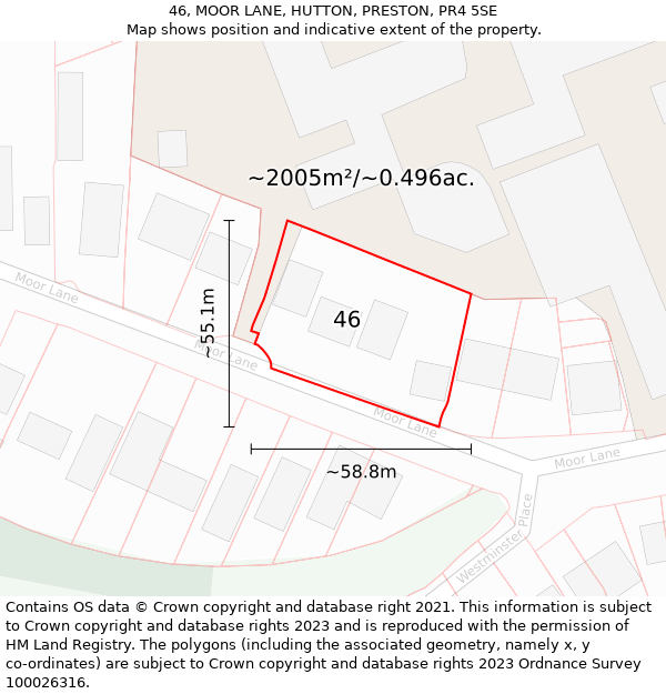 46, MOOR LANE, HUTTON, PRESTON, PR4 5SE: Plot and title map