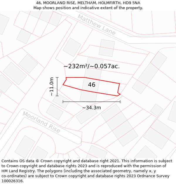 46, MOORLAND RISE, MELTHAM, HOLMFIRTH, HD9 5NA: Plot and title map