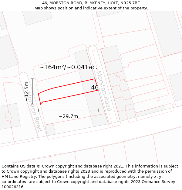 46, MORSTON ROAD, BLAKENEY, HOLT, NR25 7BE: Plot and title map