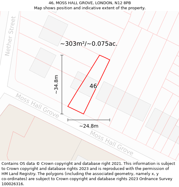 46, MOSS HALL GROVE, LONDON, N12 8PB: Plot and title map