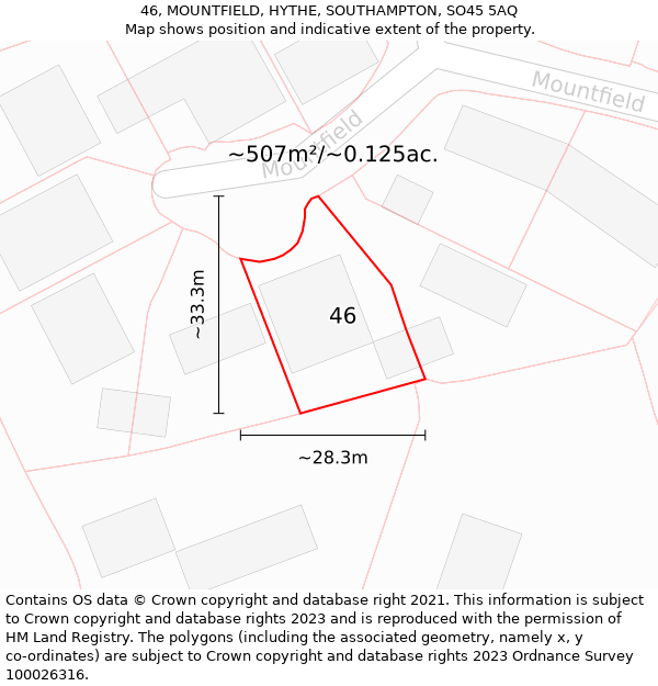 46, MOUNTFIELD, HYTHE, SOUTHAMPTON, SO45 5AQ: Plot and title map