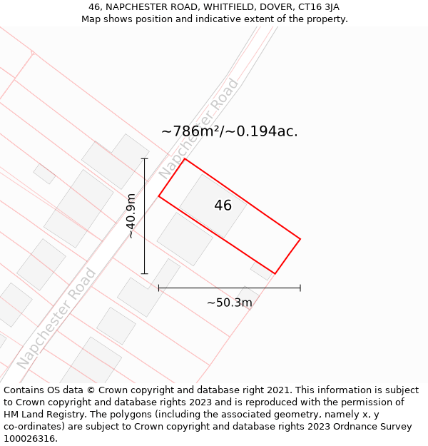 46, NAPCHESTER ROAD, WHITFIELD, DOVER, CT16 3JA: Plot and title map