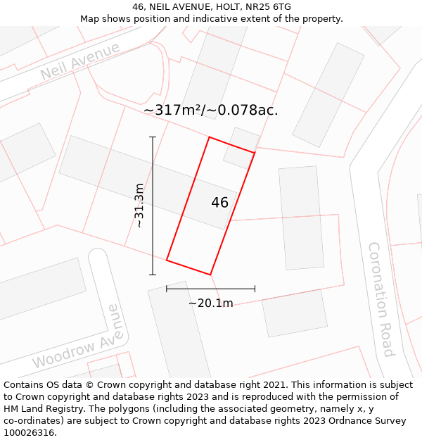 46, NEIL AVENUE, HOLT, NR25 6TG: Plot and title map