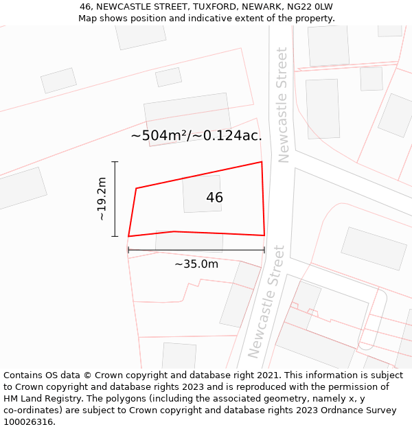 46, NEWCASTLE STREET, TUXFORD, NEWARK, NG22 0LW: Plot and title map