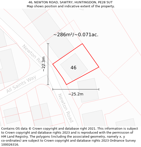 46, NEWTON ROAD, SAWTRY, HUNTINGDON, PE28 5UT: Plot and title map