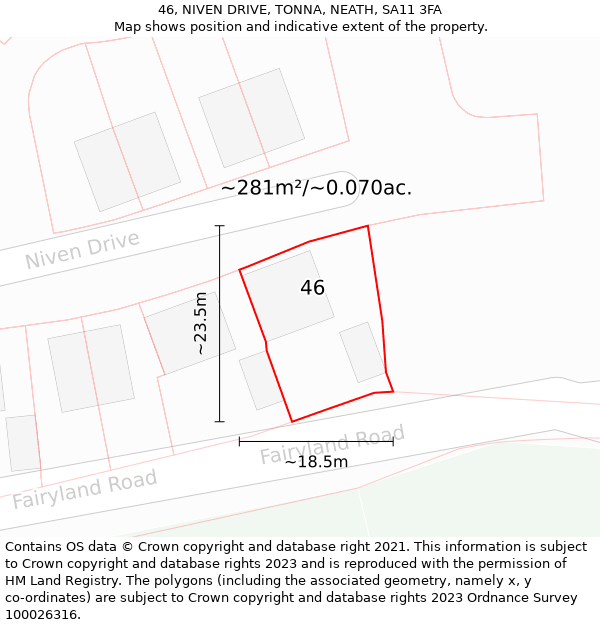 46, NIVEN DRIVE, TONNA, NEATH, SA11 3FA: Plot and title map