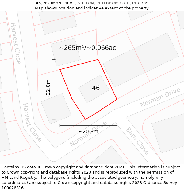 46, NORMAN DRIVE, STILTON, PETERBOROUGH, PE7 3RS: Plot and title map