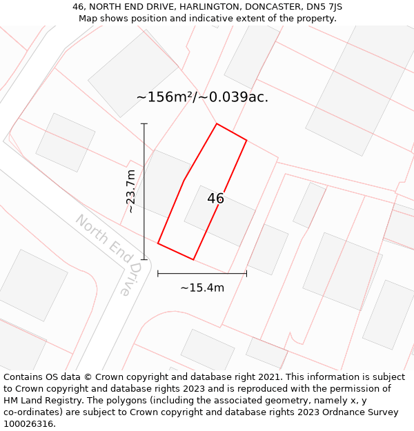 46, NORTH END DRIVE, HARLINGTON, DONCASTER, DN5 7JS: Plot and title map