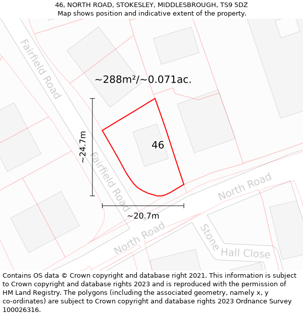 46, NORTH ROAD, STOKESLEY, MIDDLESBROUGH, TS9 5DZ: Plot and title map