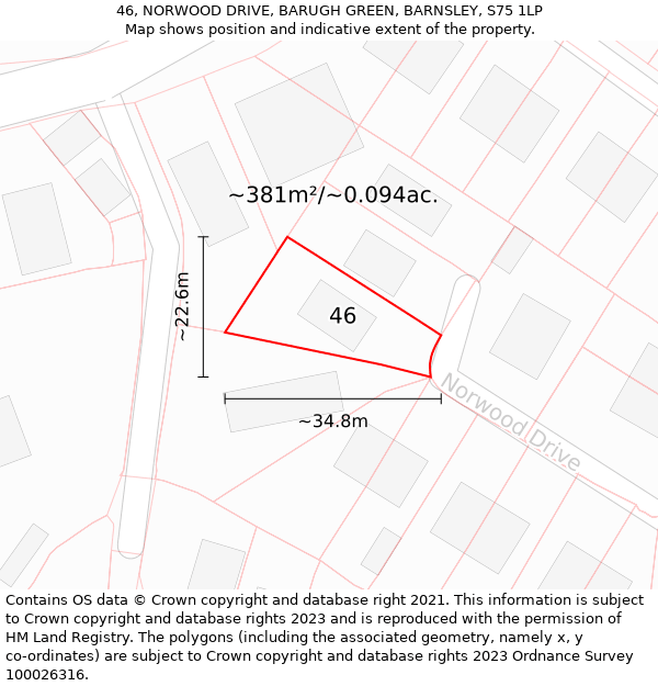 46, NORWOOD DRIVE, BARUGH GREEN, BARNSLEY, S75 1LP: Plot and title map