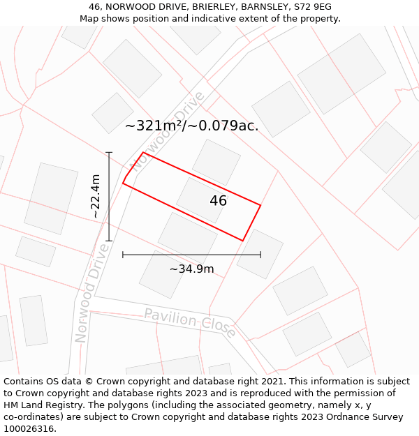 46, NORWOOD DRIVE, BRIERLEY, BARNSLEY, S72 9EG: Plot and title map