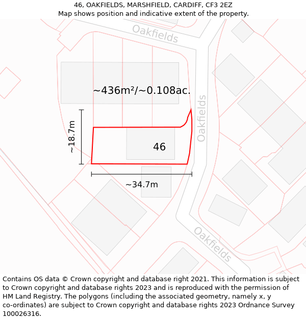 46, OAKFIELDS, MARSHFIELD, CARDIFF, CF3 2EZ: Plot and title map