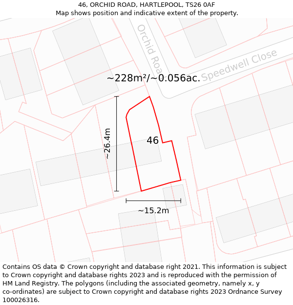 46, ORCHID ROAD, HARTLEPOOL, TS26 0AF: Plot and title map