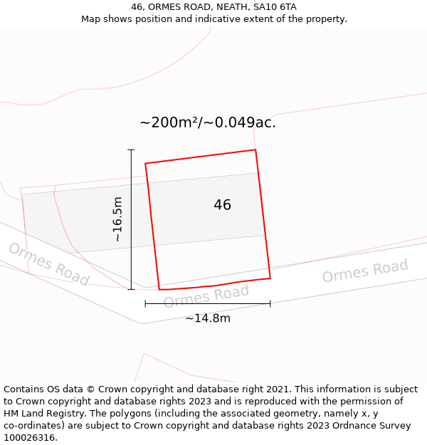 46, ORMES ROAD, NEATH, SA10 6TA: Plot and title map