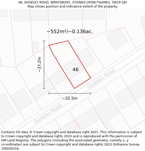 46, OUSELEY ROAD, WRAYSBURY, STAINES-UPON-THAMES, TW19 5JH: Plot and title map