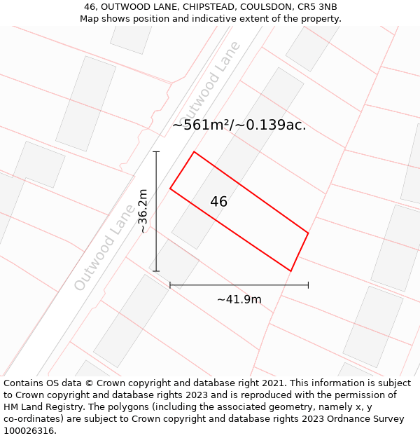 46, OUTWOOD LANE, CHIPSTEAD, COULSDON, CR5 3NB: Plot and title map