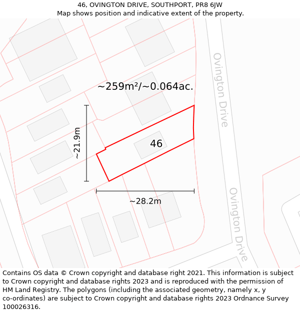 46, OVINGTON DRIVE, SOUTHPORT, PR8 6JW: Plot and title map