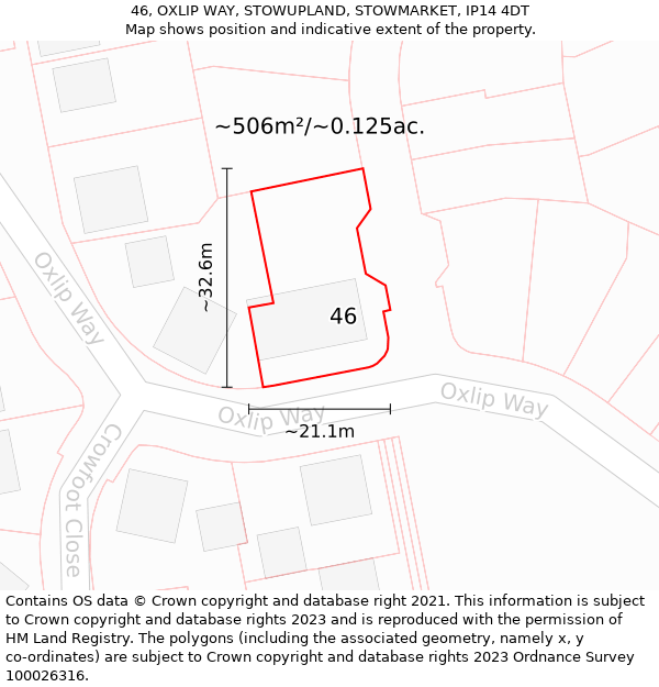 46, OXLIP WAY, STOWUPLAND, STOWMARKET, IP14 4DT: Plot and title map