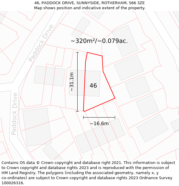 46, PADDOCK DRIVE, SUNNYSIDE, ROTHERHAM, S66 3ZE: Plot and title map