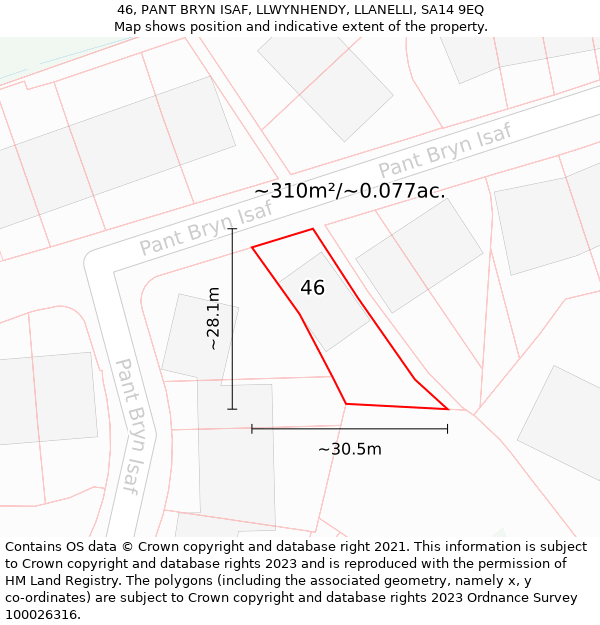 46, PANT BRYN ISAF, LLWYNHENDY, LLANELLI, SA14 9EQ: Plot and title map