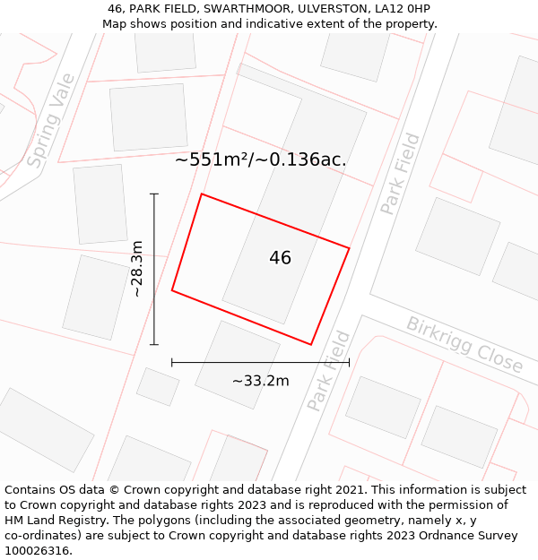 46, PARK FIELD, SWARTHMOOR, ULVERSTON, LA12 0HP: Plot and title map