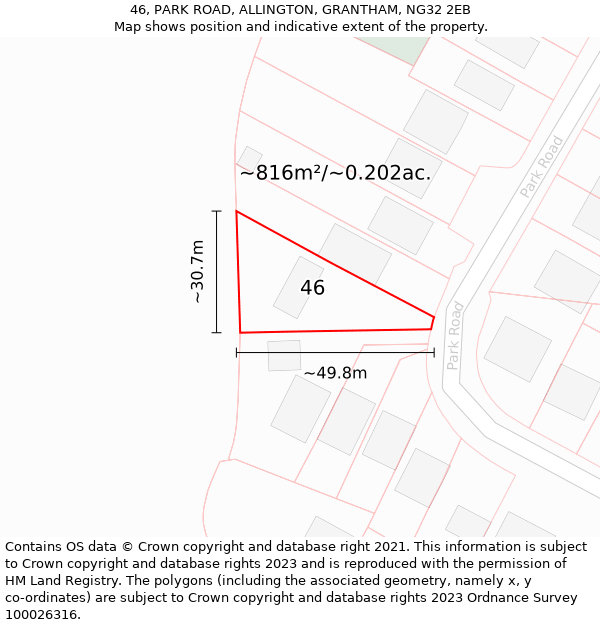 46, PARK ROAD, ALLINGTON, GRANTHAM, NG32 2EB: Plot and title map