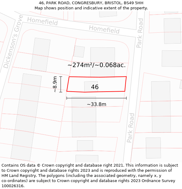 46, PARK ROAD, CONGRESBURY, BRISTOL, BS49 5HH: Plot and title map