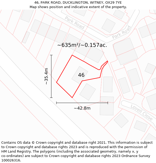 46, PARK ROAD, DUCKLINGTON, WITNEY, OX29 7YE: Plot and title map