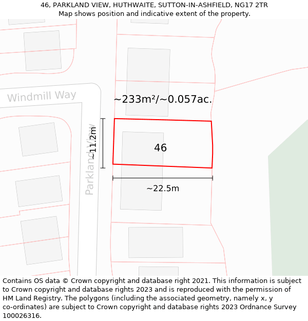 46, PARKLAND VIEW, HUTHWAITE, SUTTON-IN-ASHFIELD, NG17 2TR: Plot and title map