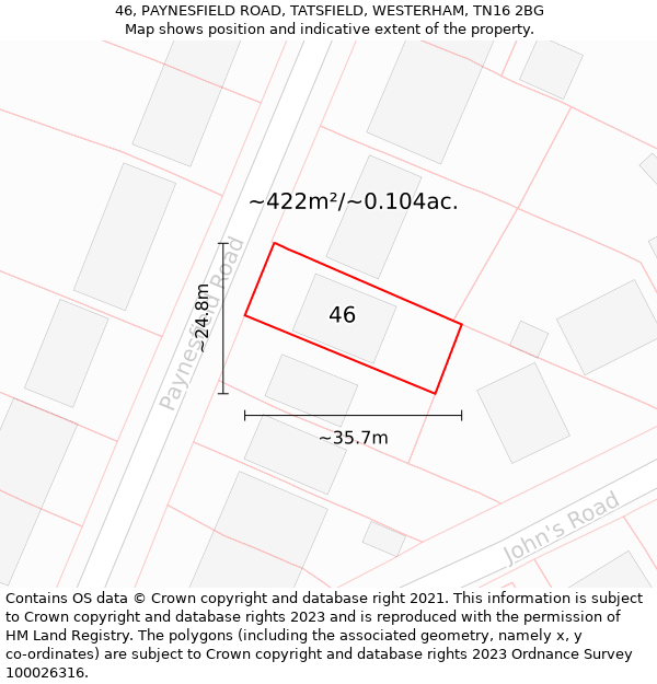 46, PAYNESFIELD ROAD, TATSFIELD, WESTERHAM, TN16 2BG: Plot and title map