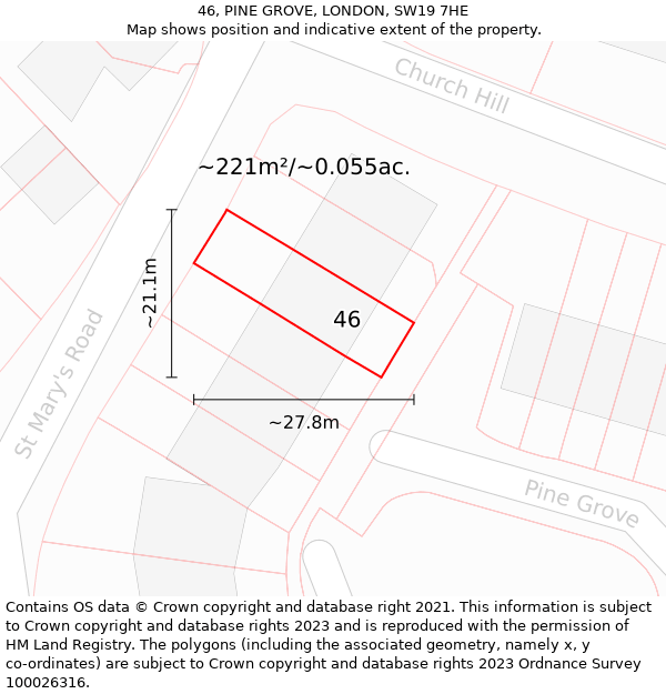 46, PINE GROVE, LONDON, SW19 7HE: Plot and title map
