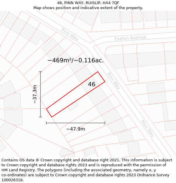 46, PINN WAY, RUISLIP, HA4 7QF: Plot and title map