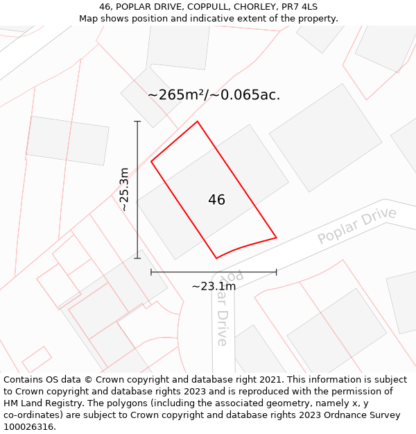 46, POPLAR DRIVE, COPPULL, CHORLEY, PR7 4LS: Plot and title map