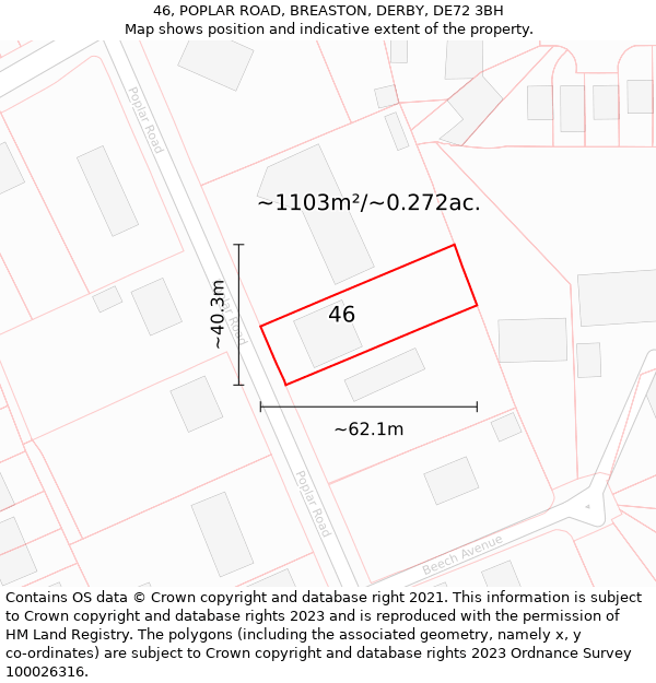 46, POPLAR ROAD, BREASTON, DERBY, DE72 3BH: Plot and title map