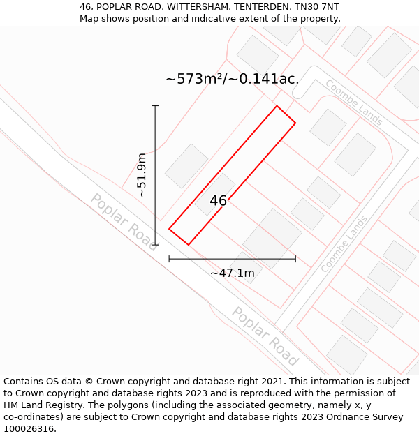 46, POPLAR ROAD, WITTERSHAM, TENTERDEN, TN30 7NT: Plot and title map