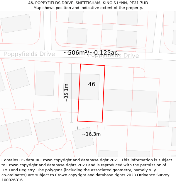 46, POPPYFIELDS DRIVE, SNETTISHAM, KING'S LYNN, PE31 7UD: Plot and title map