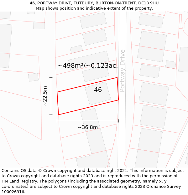 46, PORTWAY DRIVE, TUTBURY, BURTON-ON-TRENT, DE13 9HU: Plot and title map