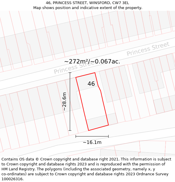 46, PRINCESS STREET, WINSFORD, CW7 3EL: Plot and title map