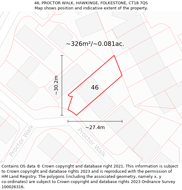 46, PROCTOR WALK, HAWKINGE, FOLKESTONE, CT18 7QS: Plot and title map