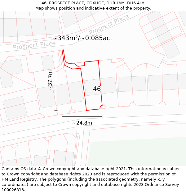 46, PROSPECT PLACE, COXHOE, DURHAM, DH6 4LA: Plot and title map