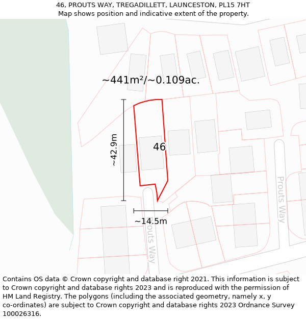 46, PROUTS WAY, TREGADILLETT, LAUNCESTON, PL15 7HT: Plot and title map