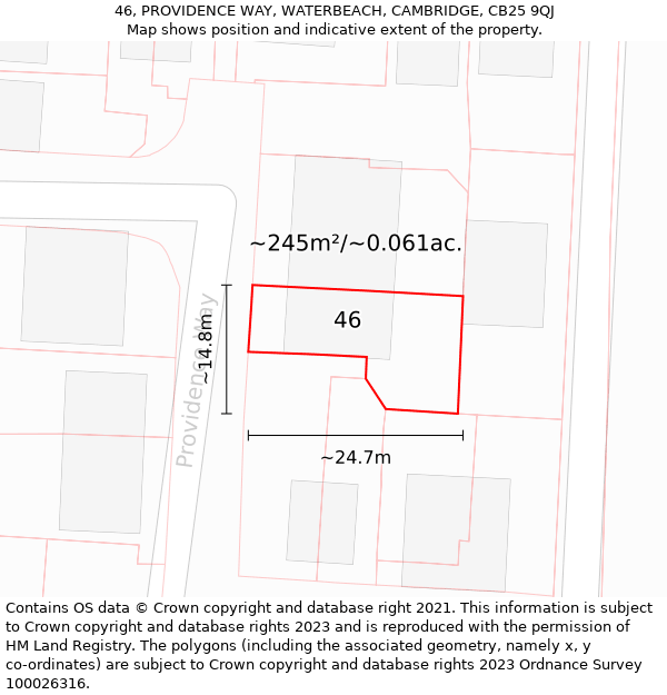 46, PROVIDENCE WAY, WATERBEACH, CAMBRIDGE, CB25 9QJ: Plot and title map