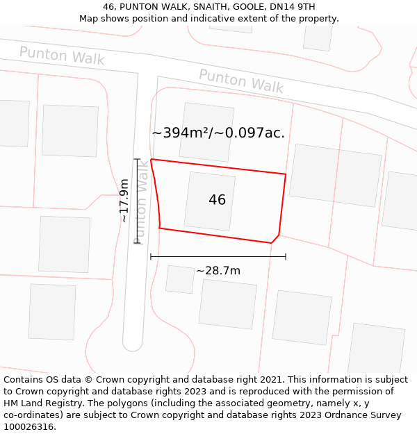 46, PUNTON WALK, SNAITH, GOOLE, DN14 9TH: Plot and title map