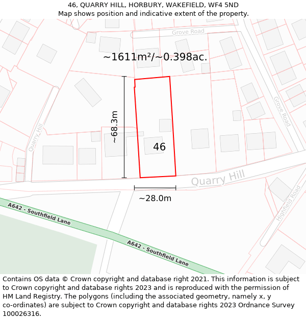 46, QUARRY HILL, HORBURY, WAKEFIELD, WF4 5ND: Plot and title map