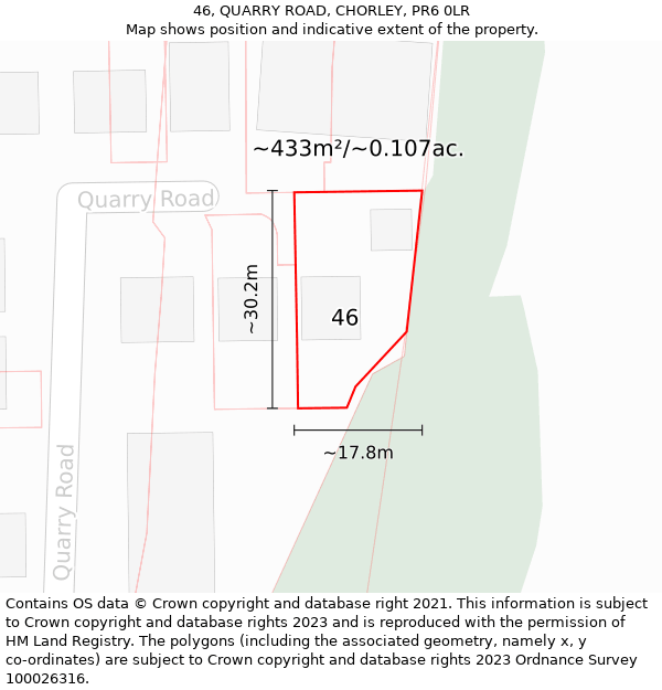 46, QUARRY ROAD, CHORLEY, PR6 0LR: Plot and title map