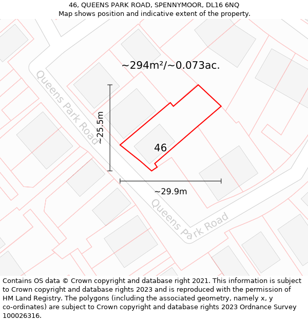 46, QUEENS PARK ROAD, SPENNYMOOR, DL16 6NQ: Plot and title map