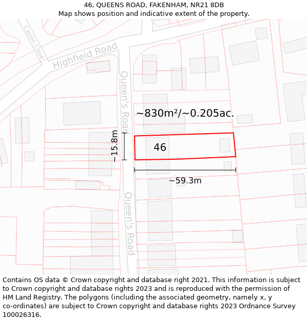 46, QUEENS ROAD, FAKENHAM, NR21 8DB: Plot and title map