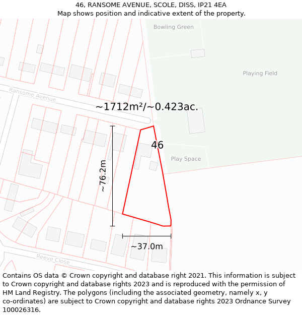 46, RANSOME AVENUE, SCOLE, DISS, IP21 4EA: Plot and title map