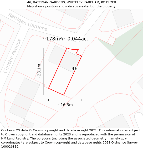 46, RATTIGAN GARDENS, WHITELEY, FAREHAM, PO15 7EB: Plot and title map